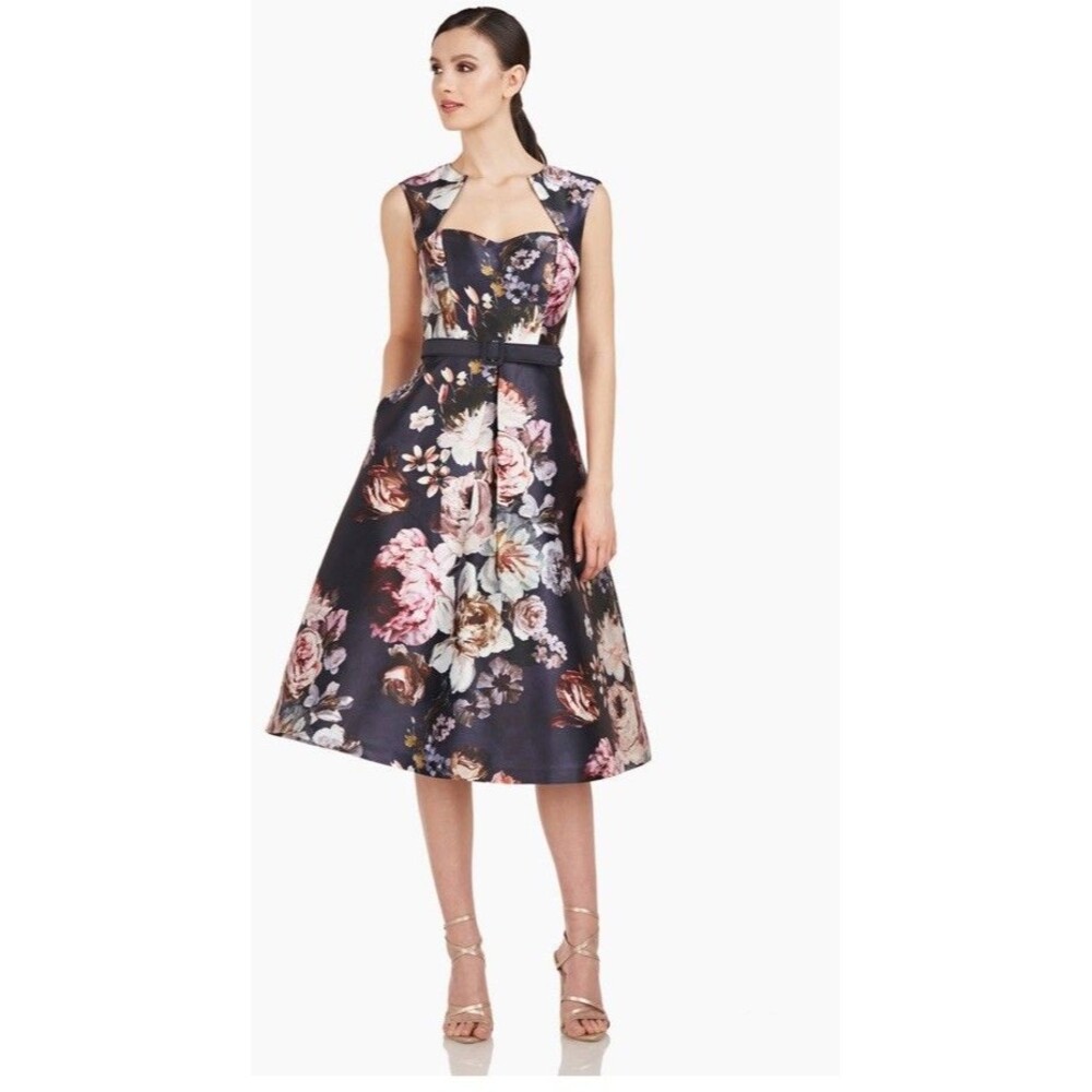 Kay Unger New York Arielle Floral Print Midi Cocktail Dress NWT‎ $288 Size 0